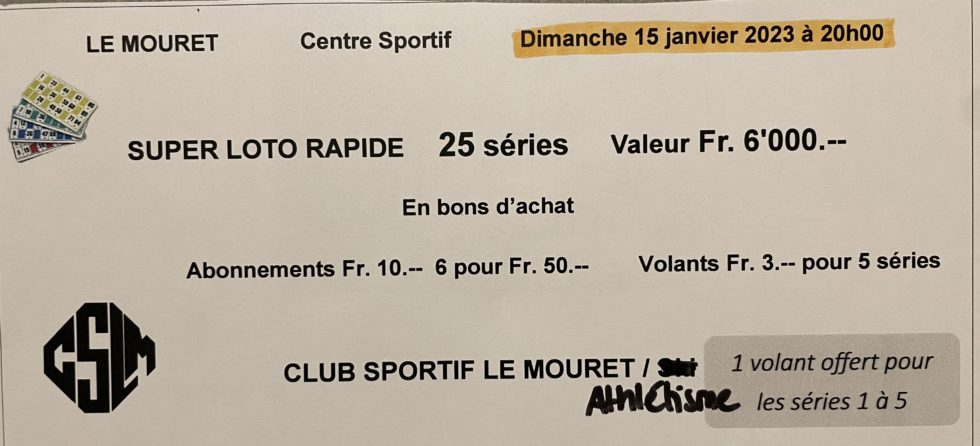 15.01.2023 - Loto - Club Sportif Le Mouret